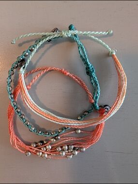 Pura Vida NWOT Coral, Teal and Silver Bead Layered String Bracelets